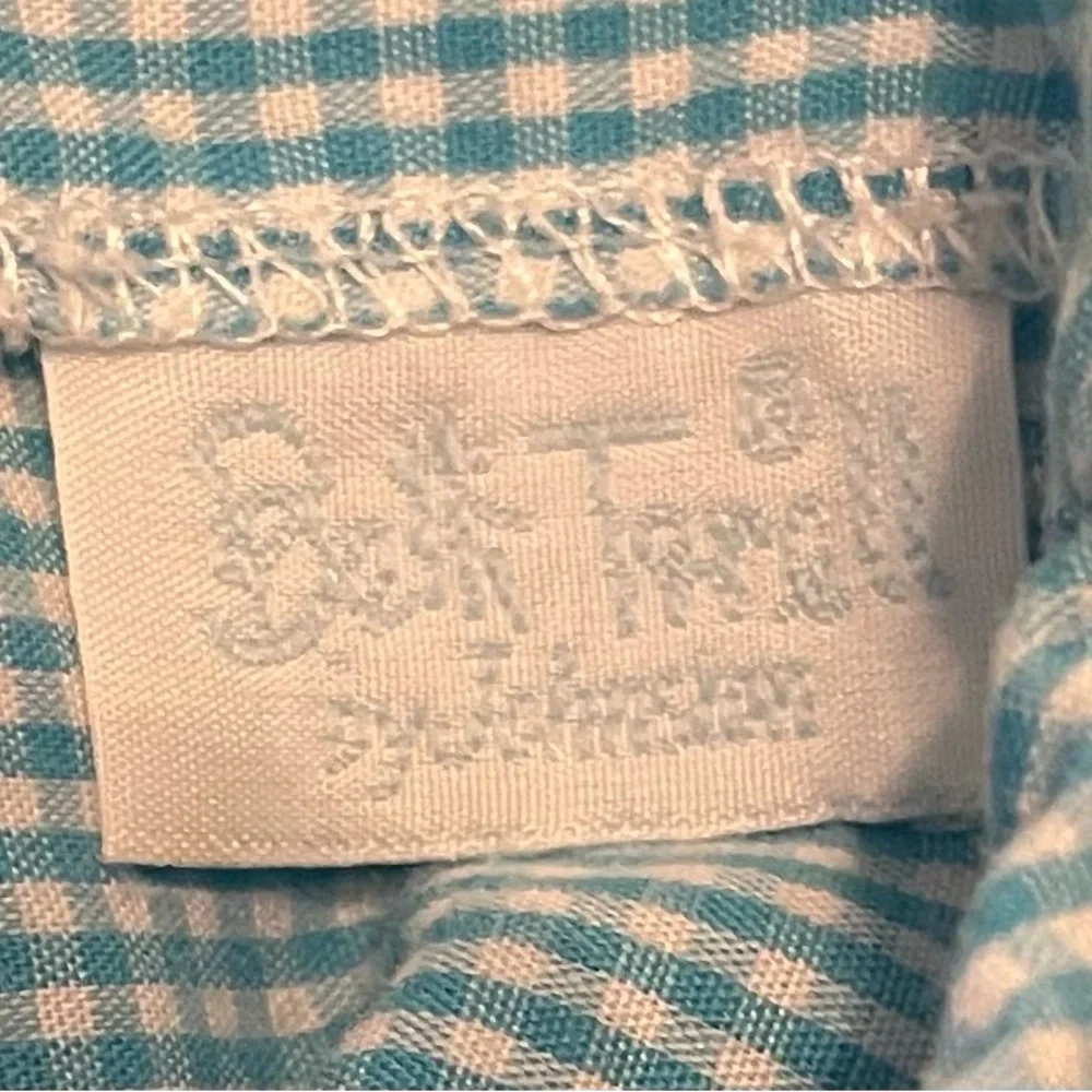 Blue Gingham Baby Romper with Appliquéd Giraffe